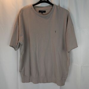 All Saints Negotum SS Crew Grey Beige Jumper T Shirt XL In EUC